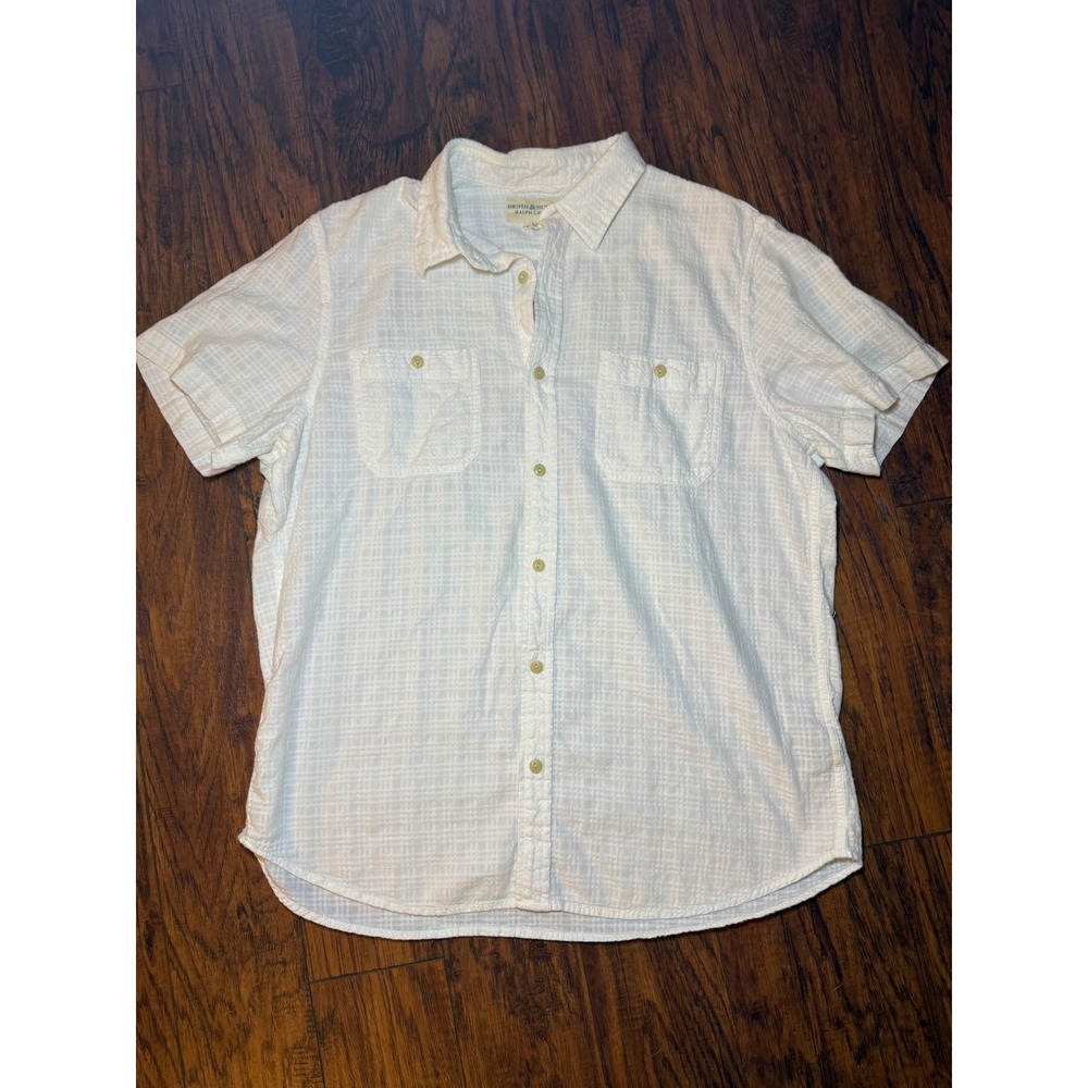 Denim & Supply Ralph Lauren Mens XL White Seersucker Plaid Short Sleeve Shirt